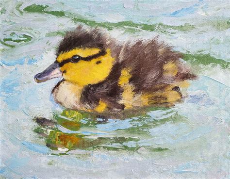 Art For Sale Duckling Painting Original Bird Artwork Baby Duck By