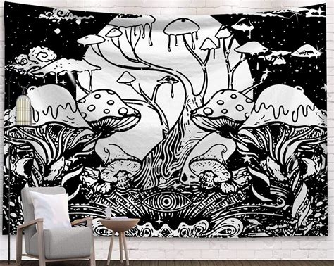 White And Black Mushroom Tree Tapestry Bedroom Tapestry Etsy