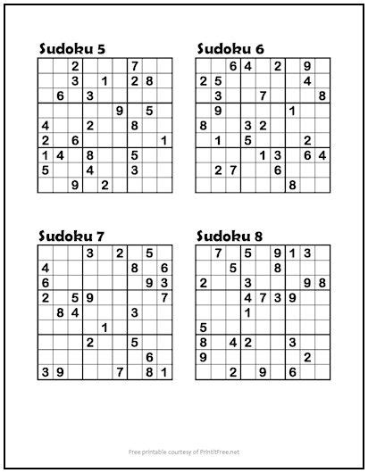 They have no hidden sentence and they have less than 20 words to find. Sudoku Puzzles #5-8 (Easy) | Print it Free