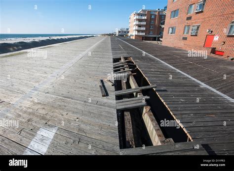 The Severely Damaged Boardwalk In Long Beach Long Island New York