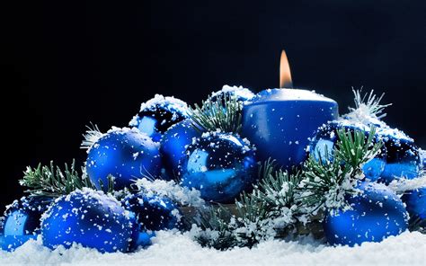 Wallpaper Snow Branch Candles Blue Christmas Tree Christmas