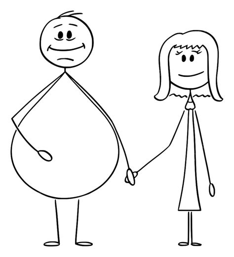 Vector Cartoon Stick Figure Drawing Conceptual Illustration Of Heterosexual Couple Of Overweight