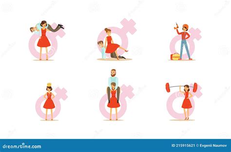 Strong Woman And Weak Man Set Beautiful Woman Character In Red Dress