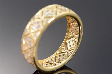 14k 43g 100 Ctw Cubic Zirconia Filigree Wedding Band Yellow Gold Ring