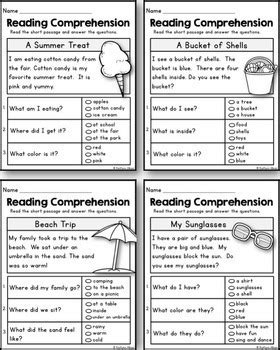 Kindergarten Reading Comprehension Passages - Summer Edition by