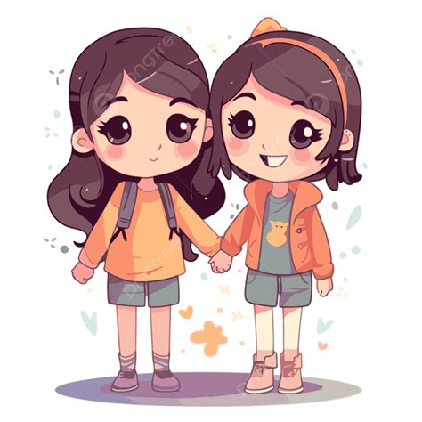 Best Friend Vector Sticker Clipart Two Cartoon Cute Friends Holding
