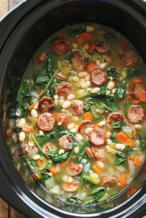 Slow Cooker Sausage Spinach And White Bean Soup Recipe