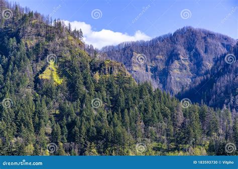 Landscape With High Rocky Mountains Resting On Clouds Overgrown With