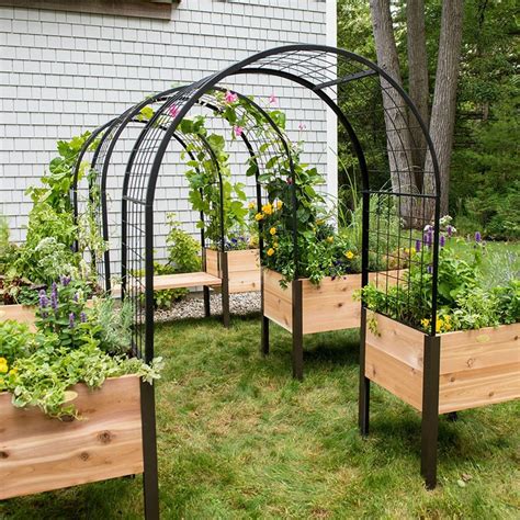Self Watering Eco Stained Elevated 2x8 Planter Box With Arch Trellis