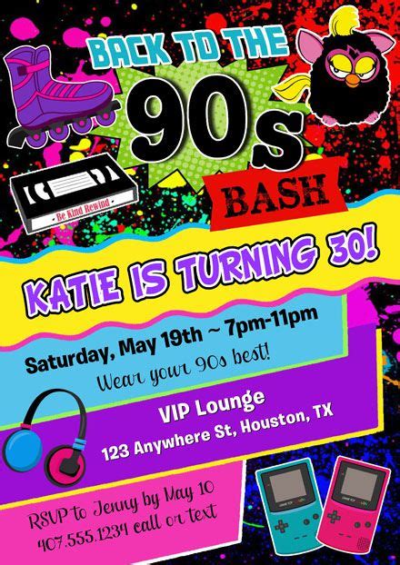 90s Birthday Party Invitations 90s Theme Party 30th Birthday Party