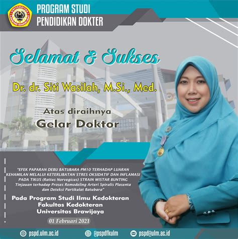 Dr. dr. Siti Wasilah, M.Si., Med. Meraih Gelar Doctor – Kedokteran