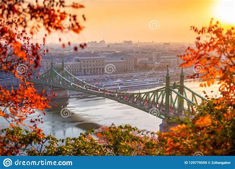 Budapest Hungary Autumn Scene Of Beautiful Liberty Bridge Szabadsag