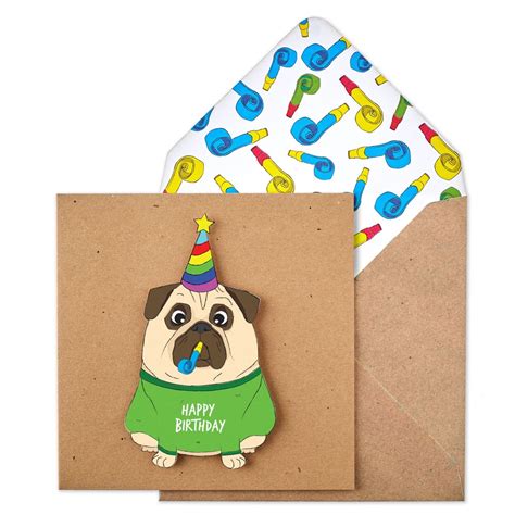 Handmade Happy Birthday Pug With Party Hat Card Tc089 On Etsy