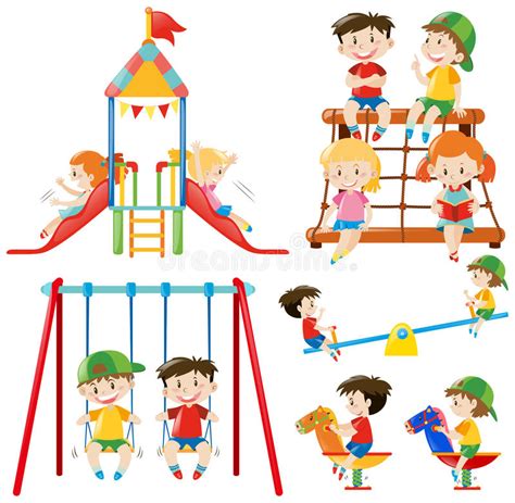 Many Children Playing In Playground Stock Illustration Illustration
