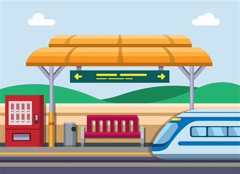 Train Station Concept In Cartoon Flat Illustration Vector 4595244