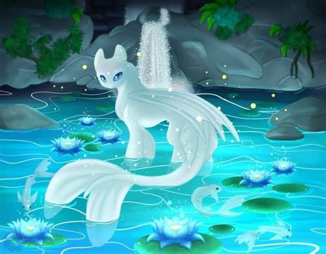 Light Fury The White Night Fury Dragon In The Beautiful Glowing River