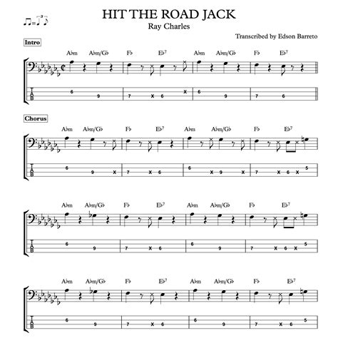 HIT THE ROAD JACK Ray Charles Bass Transcription Score Tab Lesson Edson Renato Vitti