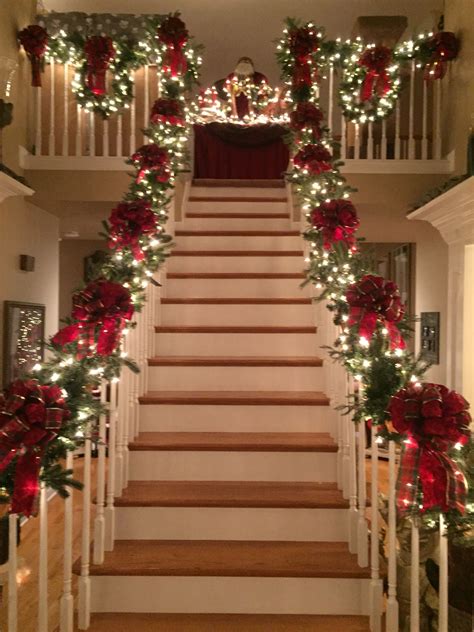 A very good idea for decorating christmas stairs, which is also quite simple and affordable, is to use ribbons in different colors and shapes to decorate your stairs. My Christmas handy work | Christmas banister, Christmas ...