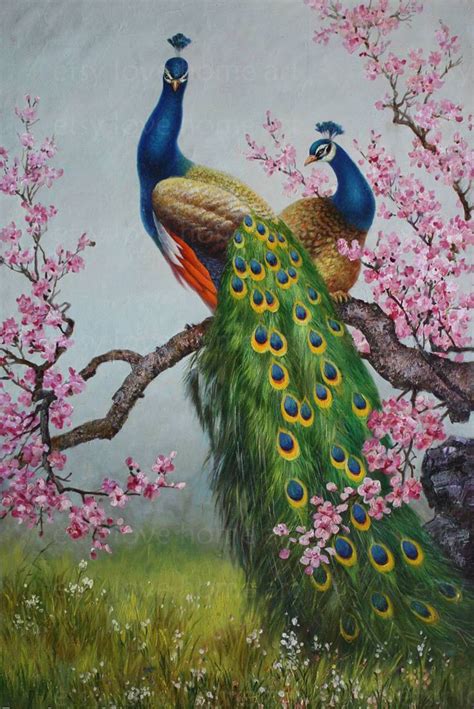 High Quality Handpainted Peacock Oil Painting Reproduction Two Peacocks