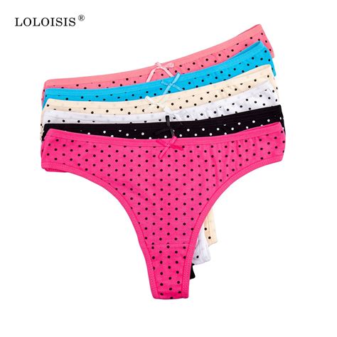 Loloisis 6pcs Sexy Women Cotton G String Floral Thongs Low Waist Sexy T Panties Dot Briefs