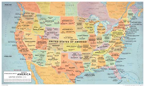 Etymological Map Of The United States Of America Kaarten Poster