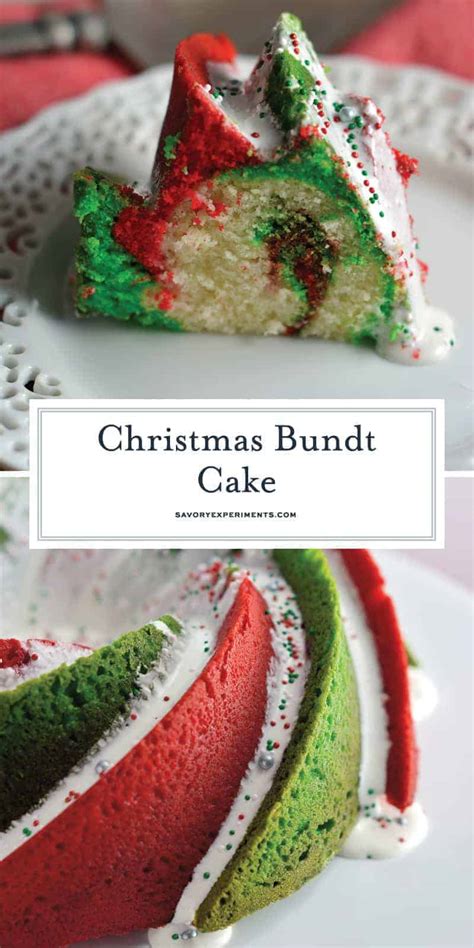 Party guests will ooh and ahh when you cut into the first slice first, pour half of the white cake batter into the bottom of the greased and floured pan. Christmas Bundt Cake | A Festive Red and Green Holiday Cake!