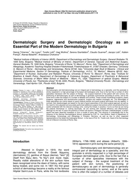 Pdf Dermatologic Surgery And Dermatologic Oncology As An Essential