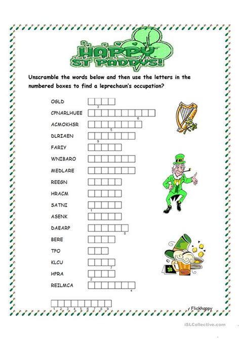 St Patricks Day Word Scramble English Esl Worksheets