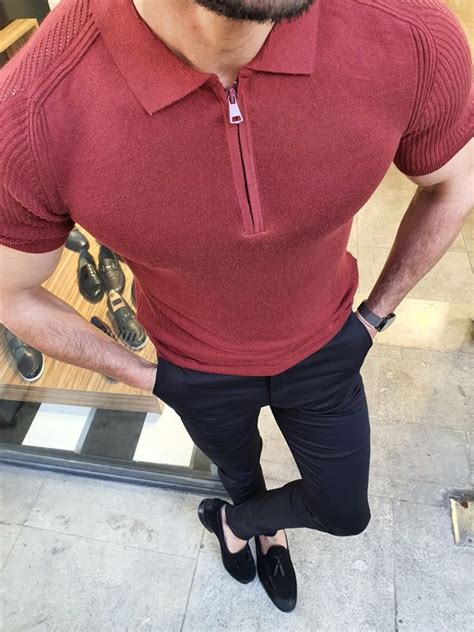 Buy Claret Red Slim Fit Collar Neck Tshirt By Gentwith Free Shipping