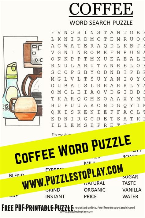 Coffee Printable Puzzle Coffee Words Printable Puzzles Word Search