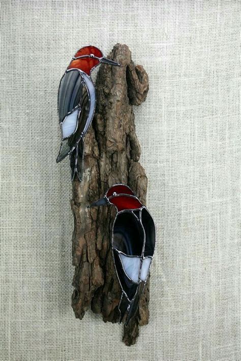 Woodpecker Stained Glass On Real Wood Stained Glass Diy Stained Glass Suncatchers Stained
