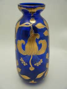 Harrach Or Josephinenhutte Art Nouveau Jugendstil Blue Cobalt Glass Vase Gilded Lily