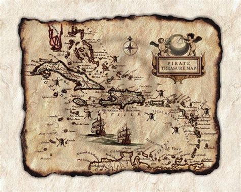 Pirate Old Treasure Map Art Caribbean Antique Map Of Etsy
