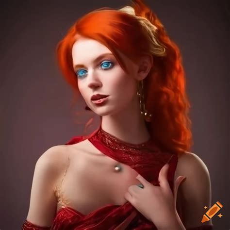 Dancing Woman With Red Hair And Blue Eyes