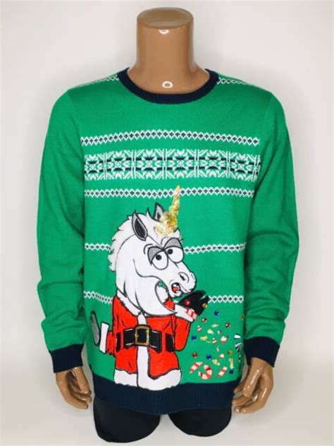 Jolly Sweaters Unicorn Sneezing Sequins Candy Ugly Christmas Sweater Xmas Sz L EBay