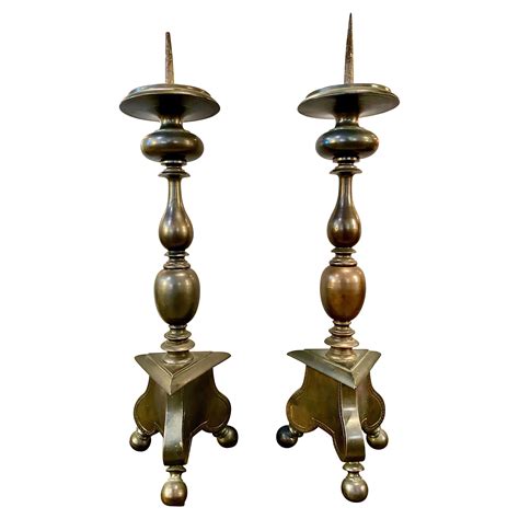 17th Century Bronze Candelabra or Candlestick, Heavy Baroque Table Lamp