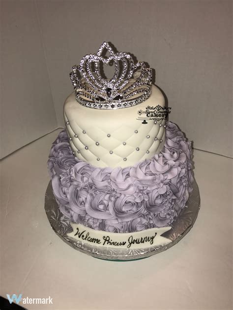 White And Lavender Rosette Cake With Princess Tiara Queens Birthday