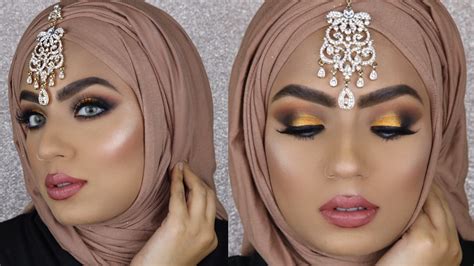 eid look pakistani arabic makeup tutorial ~~ gold smokey eyes youtube