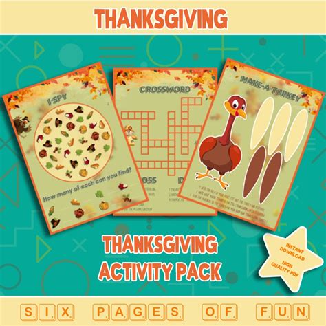 Thanksgiving Activity Sheets Kids Thanksgiving Pack Six Etsy