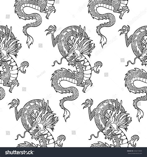 Chinese Dragon Vector Seamless Pattern เวกเตอร์สต็อก ปลอดค่าลิขสิทธิ์