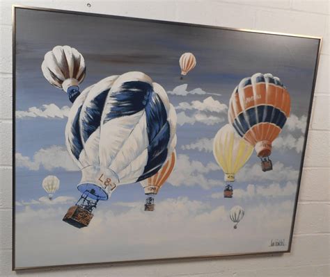 Mid Century Modern Hot Air Balloon Oil Painting For Sale At 1stdibs