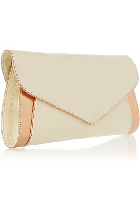 Cream Anna Oversized Leather And Metallic Patent Leather Clutch See