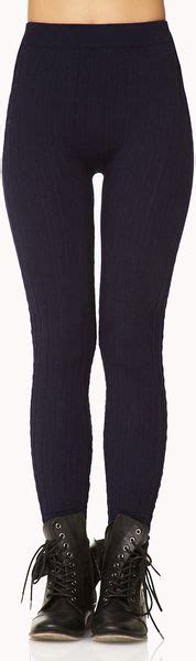 Pair the cable knit sweater with a pair of oxblood skinny jeans, black ankle boots and accessories with subtle gold accents to match. Forever 21 Cable Knit Sweater Leggings in Blue (Navy) | Lyst
