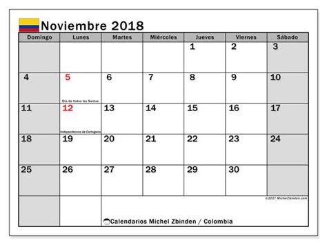 Calendario Noviembre 2018 Colombia Calendario Para Imprimir Gratis
