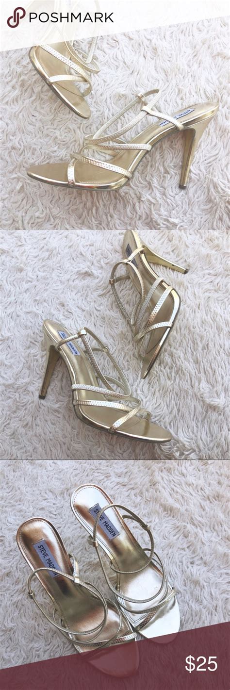 Add an inch of glamour and confidence to every step with our high heels and dressy heels. STEVE MADDEN Daphne Gold Strappy Sandal Heels | Metallic strappy sandal, Gold strappy sandals ...