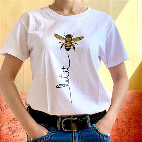 Hillbilly Women Bee Kind T-shirt Aesthetics Graphic Short Sleeve Cotton 