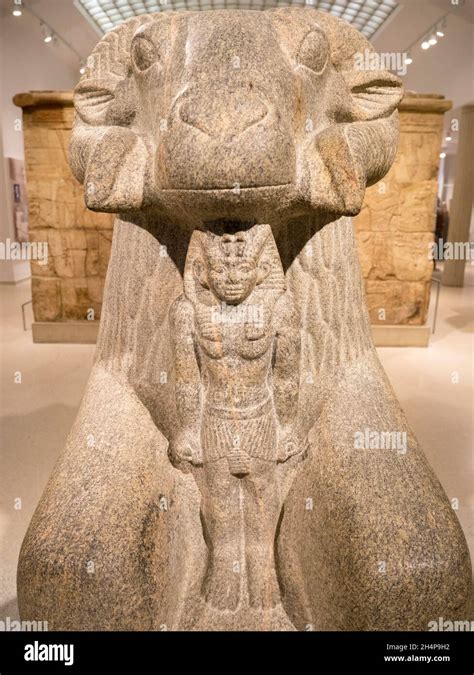 Sculpture Of The Egyptian God Amun With Ram Exhibited In The