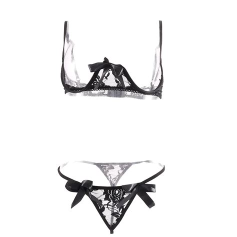 Womens Open Chest Bra And G String Set Exotic Lingerie Set Sexy Lace