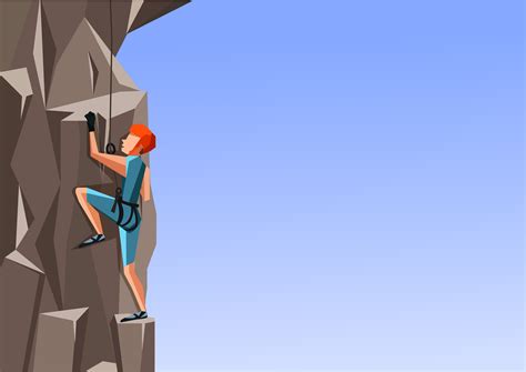 Cartoon Illustration Of A Man Climbing The Rock On Blue Background