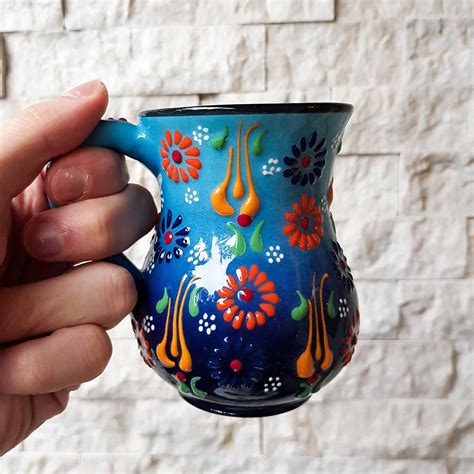 Ceramic Blue Coffee Mug Handmade Ceramic Turkish Style Etsy